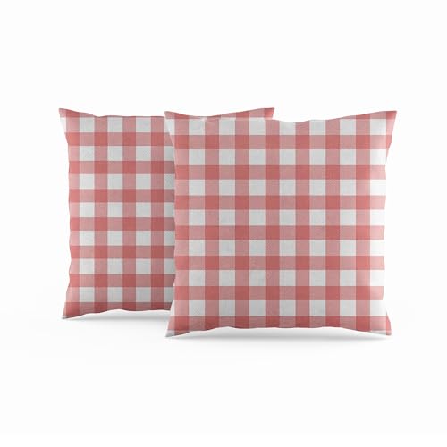ggaimwf Fundas de Almohada Gingham Paquete de 2 45x45cm Rosa Viejo A Cuadros Casa de Campo Fundas de...