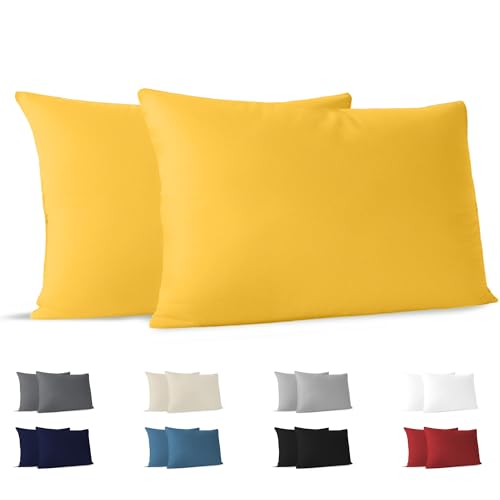 Dreamzie Funda Almohada 40x70 (Juego de 2) - Amarillo - para Las Almohadas 40 x 70 cm - 100% Algodon...