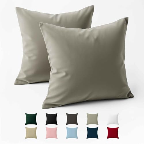 Funda de Almohada 50x50 Algod&oacute;n Reforzado (Pack de 2) - Gris Claro - Tela Apretada de 57 Hilos/cm&sup2;...