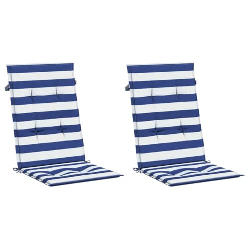 vidaXL Cojines Silla de Respaldo Alto 2 uds Tela a Rayas Azul y Blanco