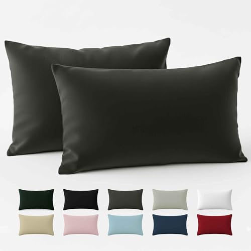 Funda de Almohada 40x70 Algod&oacute;n Reforzado (Pack de 2) - Antracita - Tela Apretada de 57 Hilos/cm&sup2;...
