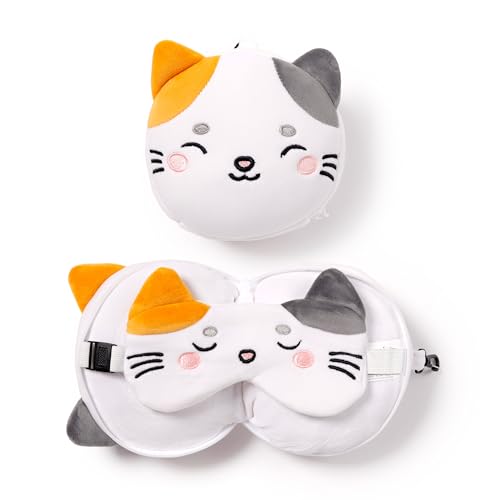 Puckator Coj&iacute;n de Viaje con m&aacute;scara Relaxeazzz - Lola la Gatta - Animales Dulces