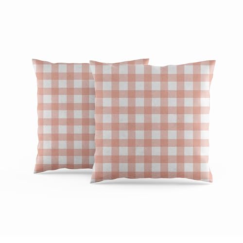 ggaimwf Fundas de Almohada Gingham Paquete de 2 40x40cm Rosa A Cuadros Casa de Campo Fundas de...
