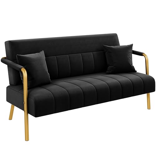 Yaheetech Sof&aacute; de Tela de Terciopelo de Dos Plazas con Reposabrazos y Patas de Metal Loveseat...
