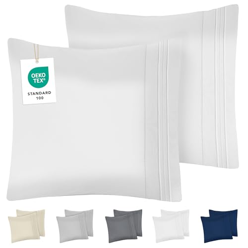 Dreamzie Fundas de Almohada (Juego de 2) - Almohadas 60x60 cm, Blanco, Microfibra con Motivo Bordado...