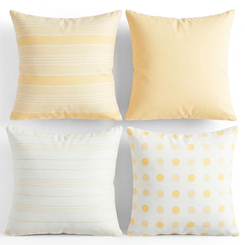 TIN DREAMS FACTORY | Pack de 4 Fundas de Coj&iacute;n 45x45 cm Amarillo Pastel &ndash; Desenfundables y...