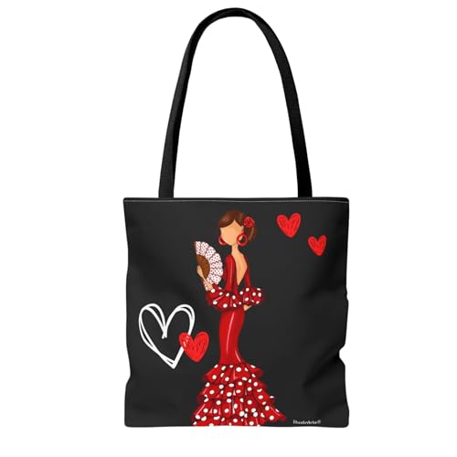 IllustrArte Bolsa Tote M&aacute;laga Dise&ntilde;o Flamenca &ldquo;Pepa&rdquo; con Corazones | Poli&eacute;ster 400 g/m&sup2; (43...