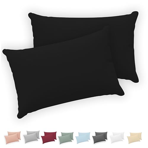 Twinzen&reg; Funda Almohada 40x70 (Juego de 2) - Negro - 100% Algodon Jersey - Funda de Almohada...