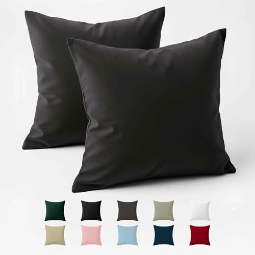 Funda de Almohada 80x80 Algod&oacute;n Reforzado (Pack de 2) - Antracita - Tela Apretada de 57 Hilos/cm&sup2;...