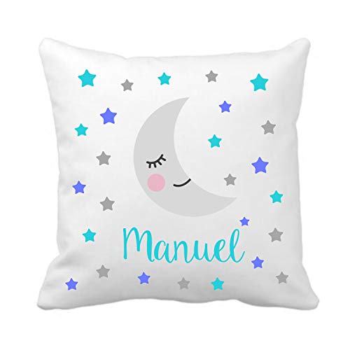 Kembilove Coj&iacute;n Infantil Personalizado con Luna y Estrellas Azul &ndash; Coj&iacute;n Guarder&iacute;a...