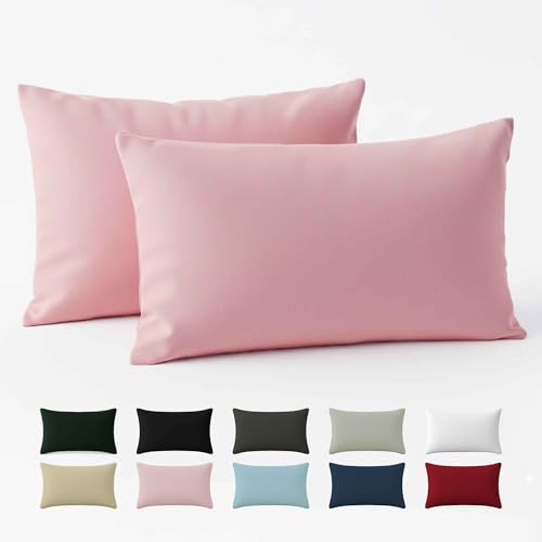 Funda de Almohada 30x50 Algod&oacute;n Reforzado (Pack de 2) - Rosa - Tela Apretada de 57 Hilos/cm&sup2; -...