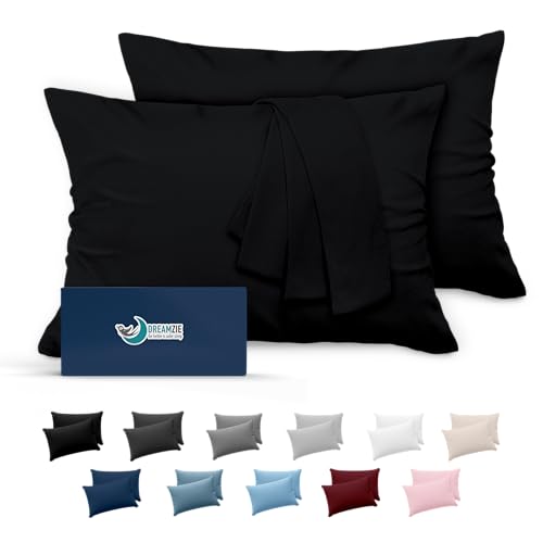 Dreamzie Fundas de Almohada (Juego de 2) - para Las Almohadas 50 x 70 cm, Negro, Microfibra (100%...