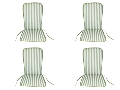 HERSIG - Pack 4 Cojines Silla con Respaldo | Almohadillas Silla Rallas Finas Verde Claro-Blanco