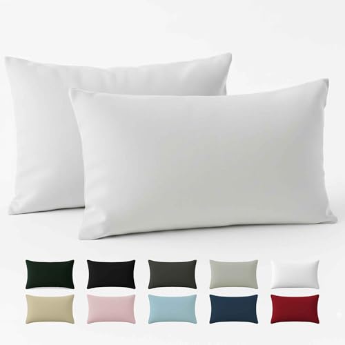 Funda Almohada 60x40 Algod&oacute;n Reforzado (Pack de 2) - Blanco - Tela Apretada de 57 Hilos/cm&sup2; -...