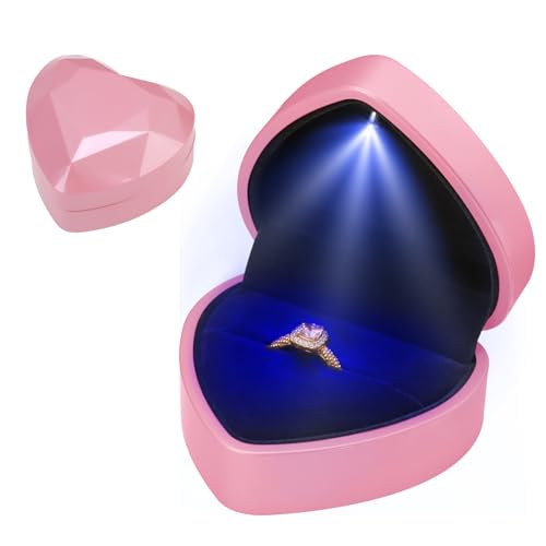 Lumitrex Caja de Anillo con Luz LED, Forma de Coraz&oacute;n con LED de Terciopelo Caja de Regalo de...