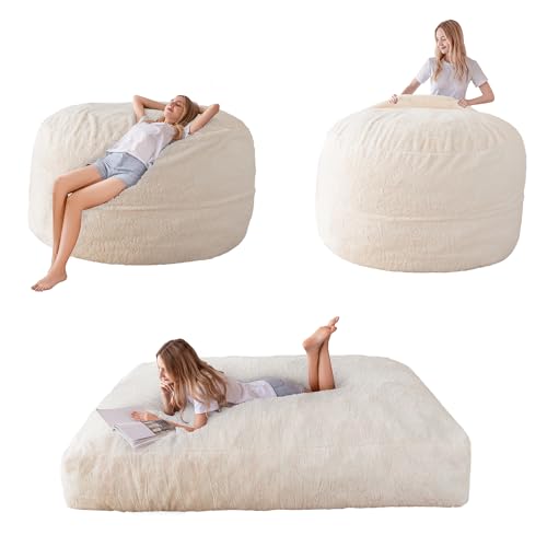 MAXYOYO Cama de puf &ndash; convertible de sill&oacute;n de puf a cama &ndash; Sof&aacute; de espuma con funda peluda y...