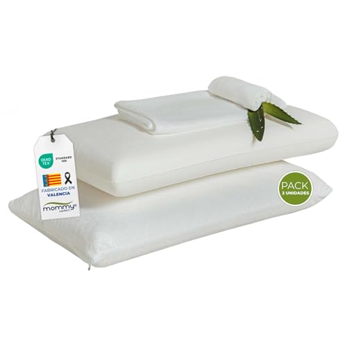 MOMMY CONFORT Pack 2 Almohadas Viscoelásticas 70 cm - Núcleo Compacto con Funda Interior + Funda...