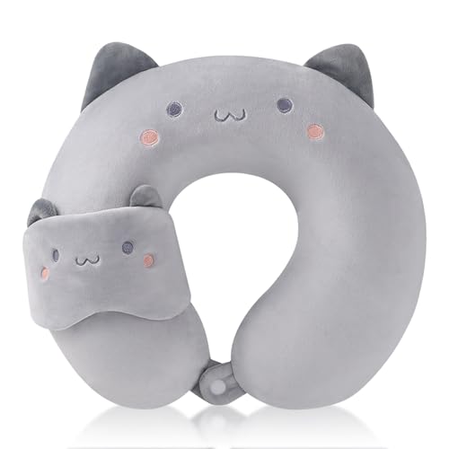 BEKKLPOU Almohada De Viaje 2 En 1 para Ni&ntilde;os, Almohada De Viaje En Forma De U La Funda De Almohada...