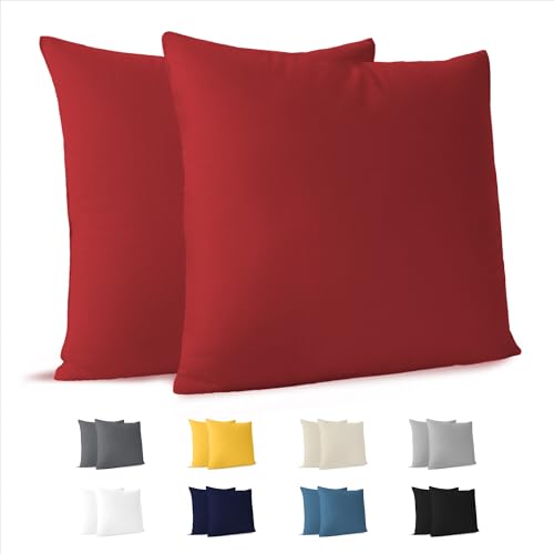 Dreamzie Fundas de Almohada (Juego de 2) - Rojo - para Las Almohadas 80 x 80 cm - 100% Algodon...
