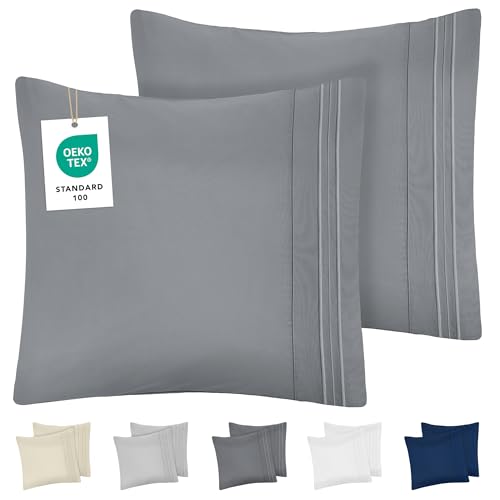 Dreamzie Fundas de Almohada (Juego de 2) - Almohadas 80x80 cm, Antracita, Microfibra con Motivo...