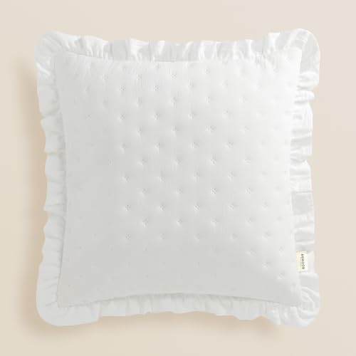 ROOM99 Molly - Funda de coj&iacute;n Decorativa (45 x 45 cm), dise&ntilde;o de Flores, Color Blanco, 1 Unidad