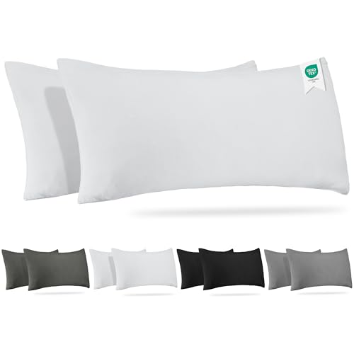 Barbons Funda de Almohada 40x90 Blanco Juego de 2-100% Algodón Jersey, Cojin para Cama - Protector...