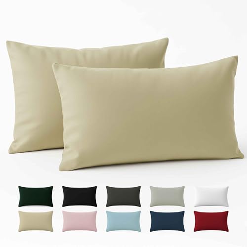Funda Almohada 60x40 Algodón Reforzado (Pack de 2) - Beige - Tela Apretada de 57 Hilos/cm² - Funda...