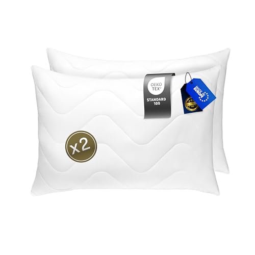 FAM Home Juego de 2 Almohadas Cojines de Microfibra Suave I Relleno De Coj&iacute;n para Soporte &Oacute;ptimo...