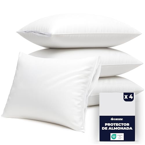 Dreamzie Protector Almohada 65x65 cm - Pack x4 Funda Protectora Almohada Impermeables con Cremallera...