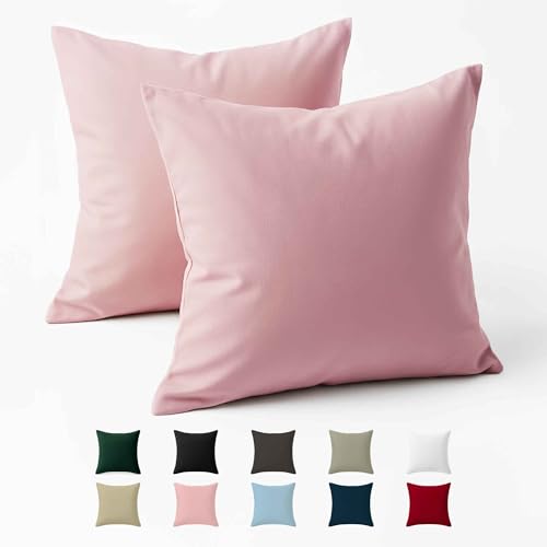 Funda de Almohada 50x50 Algod&oacute;n Reforzado (Pack de 2) - Rosa - Tela Apretada de 57 Hilos/cm&sup2; -...