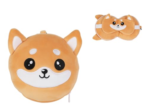 I-TOTAL &reg; - Coj&iacute;n con m&aacute;scara para dormir, coj&iacute;n plegable con gancho para viaje (SHIBA)