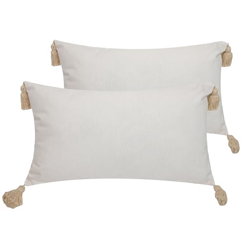 Viste tu hogar Pack 2 Funda de Cojín 100% Algodón con Borlas, Cremallera Oculta, Tejido Suave y...