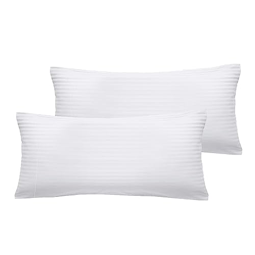 Super Mundo - 2 Fundas de Almohada con Cremallera, 100% Poliester, Transpirable Suave, Blanco Rayas...