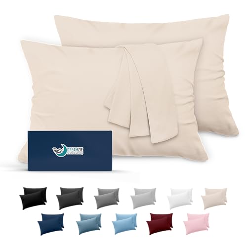 Dreamzie Fundas de Almohada (Juego de 2) - para Las Almohadas 50 x 70 cm, Beige, Microfibra (100%...