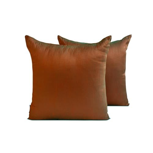 The HomeCentric Decorativo &Oacute;xido y verde Fundas de colch&oacute;n Juego de 2, 55x55 cm Seda art&iacute;stica...