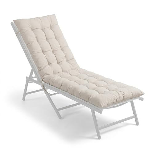 Relaxdays Coj&iacute;n Acolchado para Banco Exterior, 160 x 50 cm, con Cintas, Beige