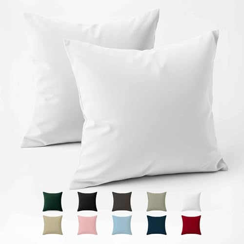 Funda de Almohada 50x50 Algod&oacute;n Reforzado (Pack de 2) - Blanco - Tela Apretada de 57 Hilos/cm&sup2; -...