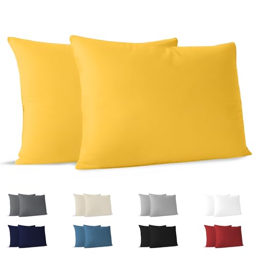 Dreamzie Funda Almohada 50x70 (Juego de 2) - Amarillo - para Las Almohadas 50 x 70 cm - 100% Algodon...