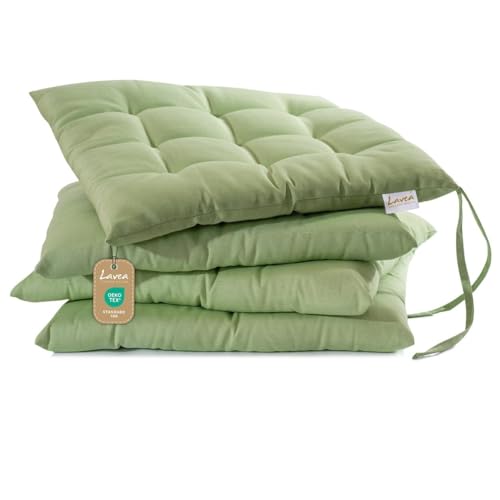 Lavea&reg; Cojines para Silla 40x40 cm &ndash; Juego de 4 con Lazos &ndash; Interior/Exterior &ndash; C&oacute;modos y...