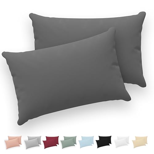 Twinzen&reg; Funda Almohada 30x50 (Juego de 2) - Antracita - 100% Algodon Jersey - Funda de Almohada...