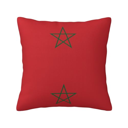 Qwvbn Funda de cojín de felpa de doble cara, 18 x 18 pulgadas, estampado de bandera de Marruecos,...