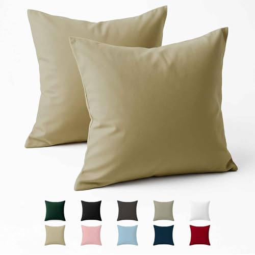 Funda de Almohada 80x80 Algod&oacute;n Reforzado (Pack de 2) - Beige - Tela Apretada de 57 Hilos/cm&sup2; -...