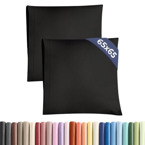 Funda de Almohada 65x65 Negro - Set de 2 Fundas de Microfibra Suaves, C&oacute;modas y Lavables a M&aacute;quina...