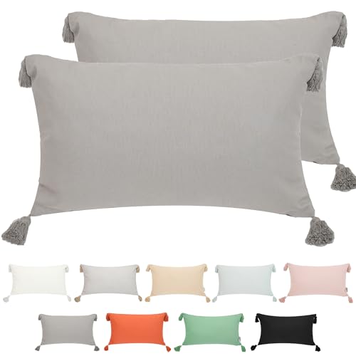 Viste tu hogar Pack 2 Funda de Cojín 100% Algodón con Borlas, Cremallera Oculta, Tejido Suave y...