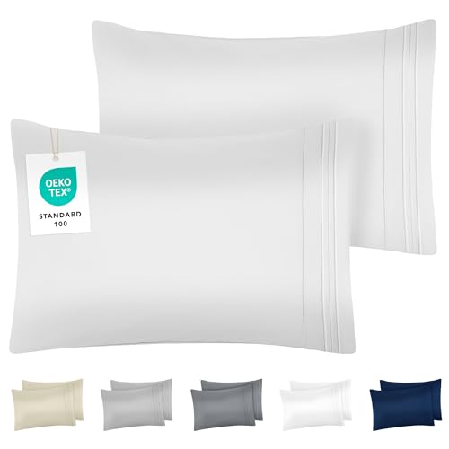 Dreamzie Fundas de Almohada (Juego de 2) - Almohadas 40x70 cm, Blanco, Microfibra con Motivo Bordado...