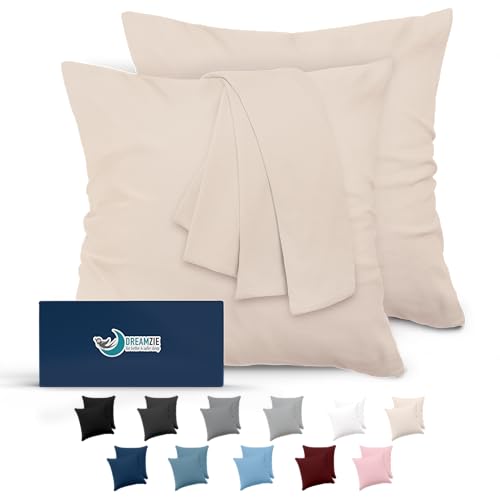 Dreamzie Fundas de Almohada (Juego de 2) - para Las Almohadas 80 x 80 cm, Beige, Microfibra (100%...