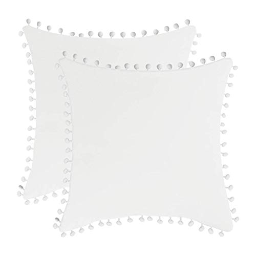 N/D &ndash; Juego de 2 fundas de coj&iacute;n con pompones, suaves, s&oacute;lidas, fundas de almohada decorativas,...