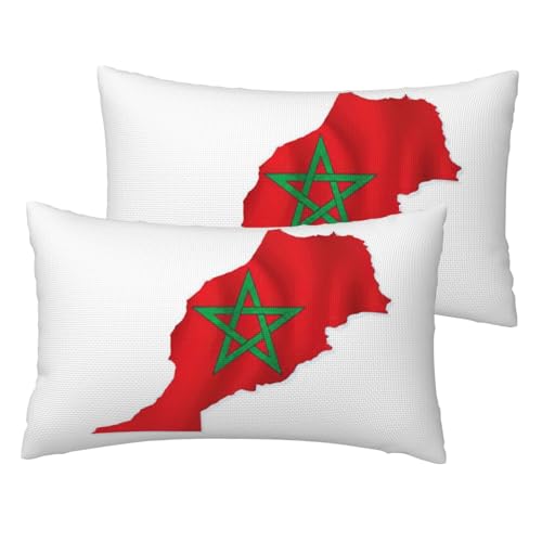 YQxwJL Juego de 2 fundas de almohada lumbares con estampado de mapa de la bandera de Marruecos,...