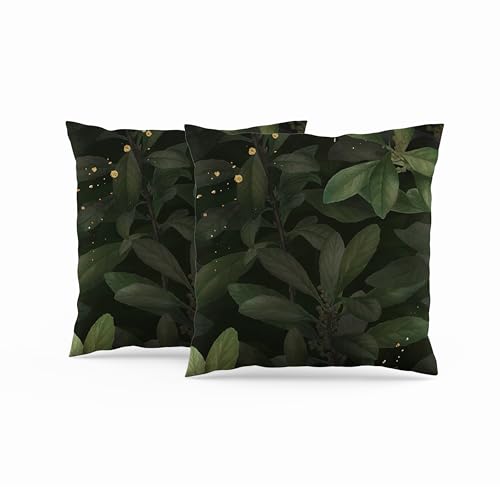 ggaimwf Verde Bosque Fundas de Cojines Plantas de Hojas Verde Oscuro Puntos Dorados Sof&aacute; de Arte...