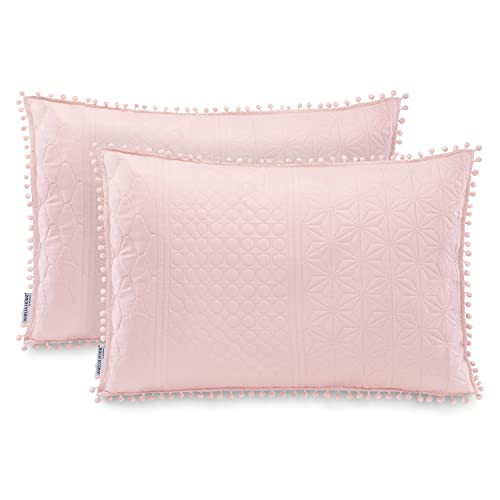AmeliaHome 2 Fundas de Almohada con Pompones ultrasonic de Doble Cara, 50 x 70 cm, Color Rosa...